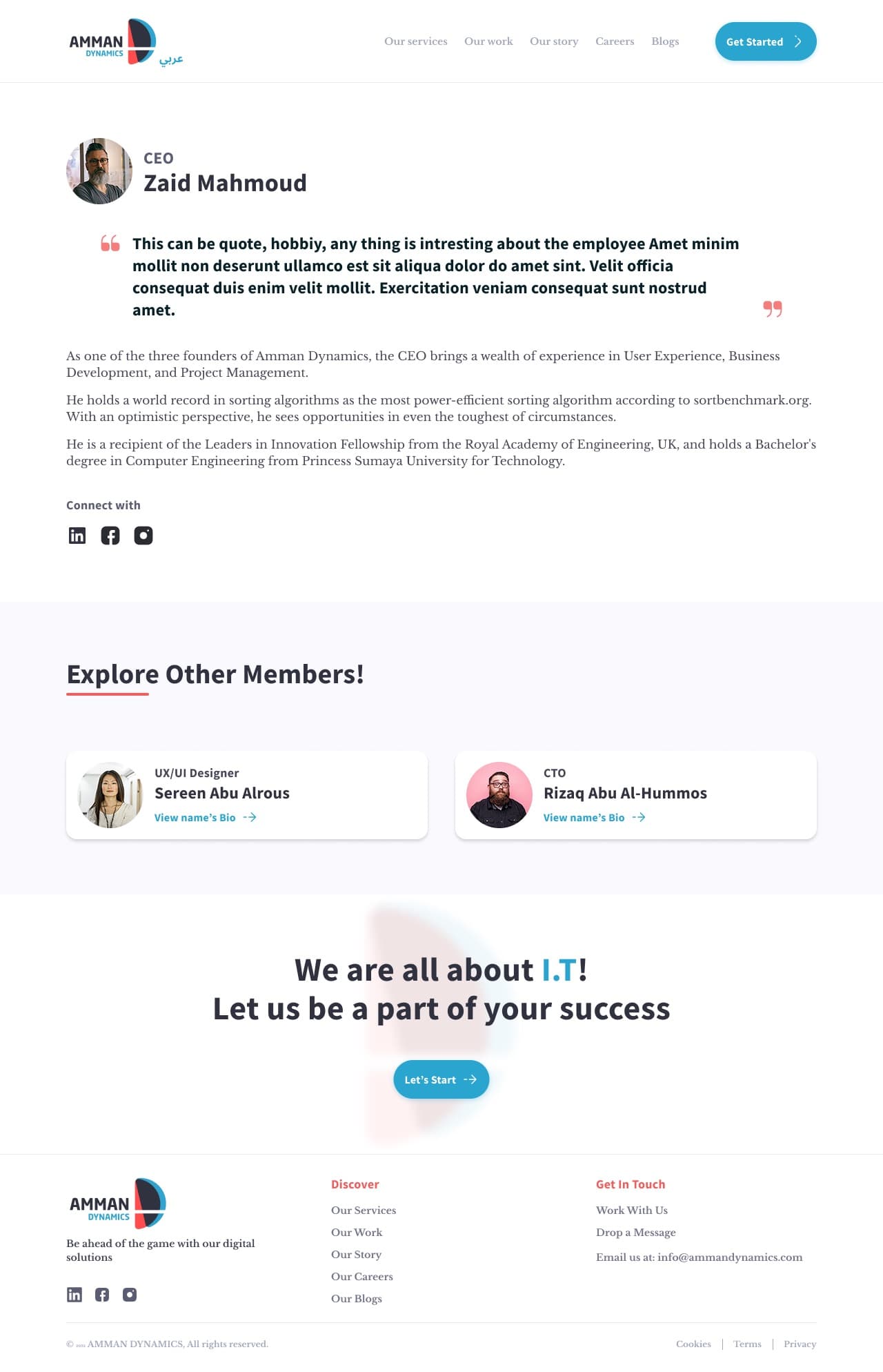 Employee Bio page