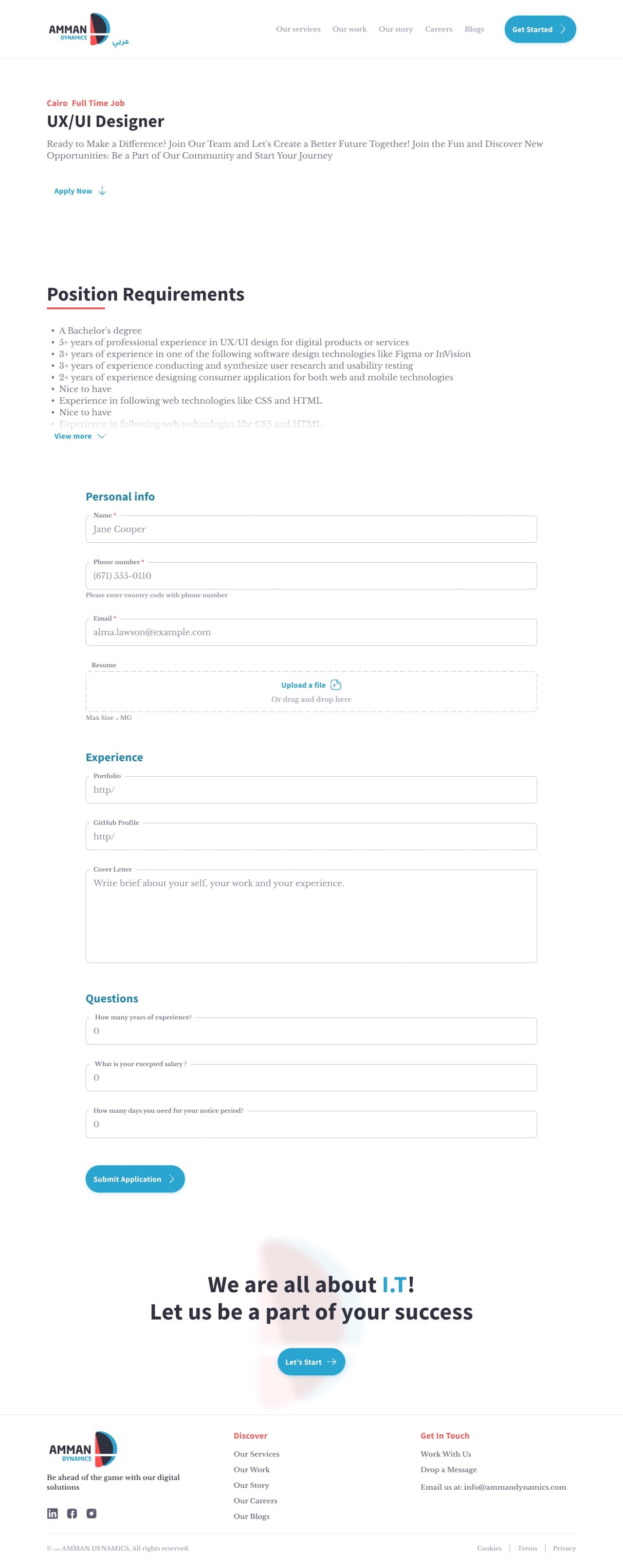 Job Application page