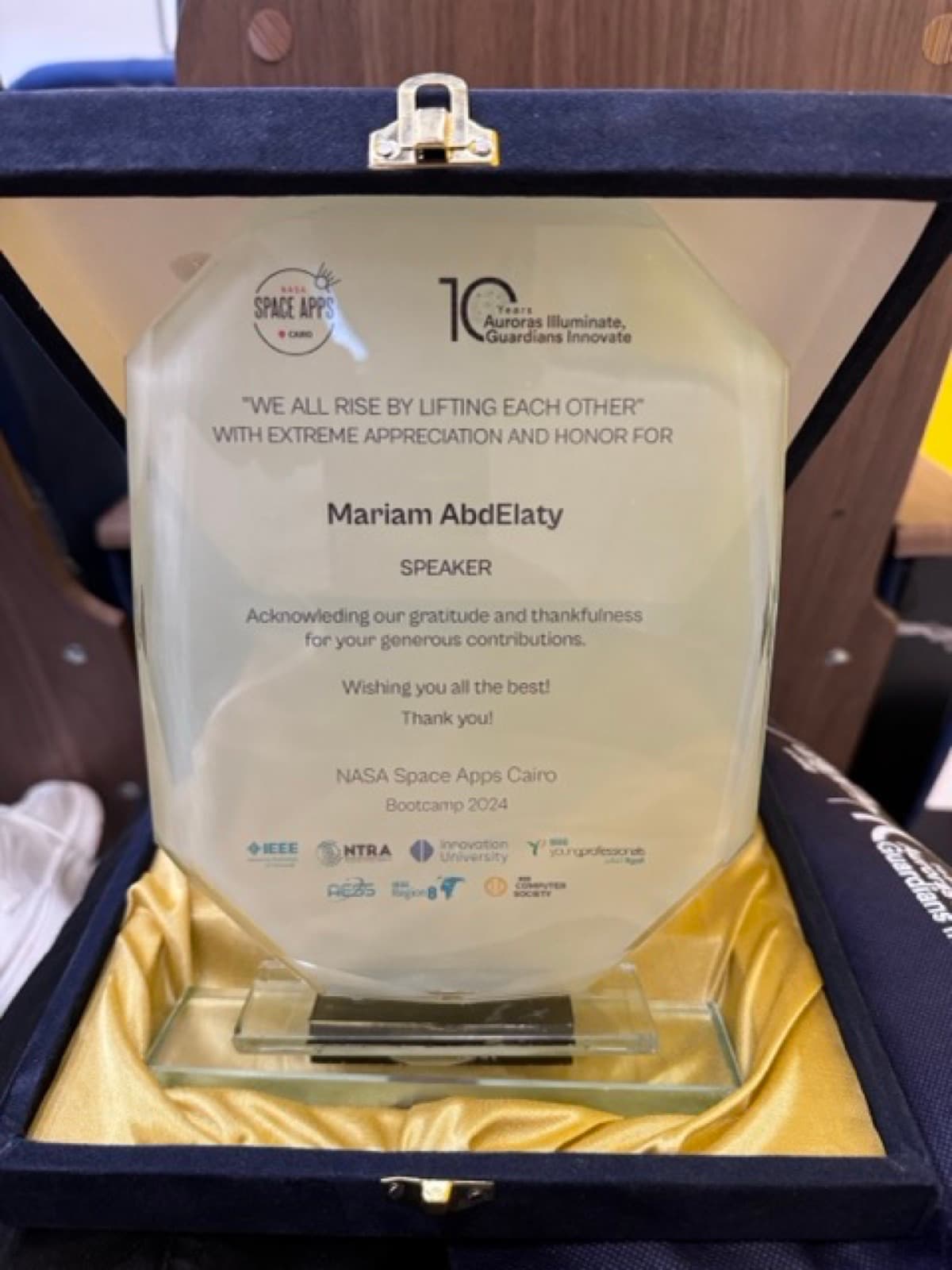 NASA Space Apps Cairo speaker award for Mariam Abdelaty