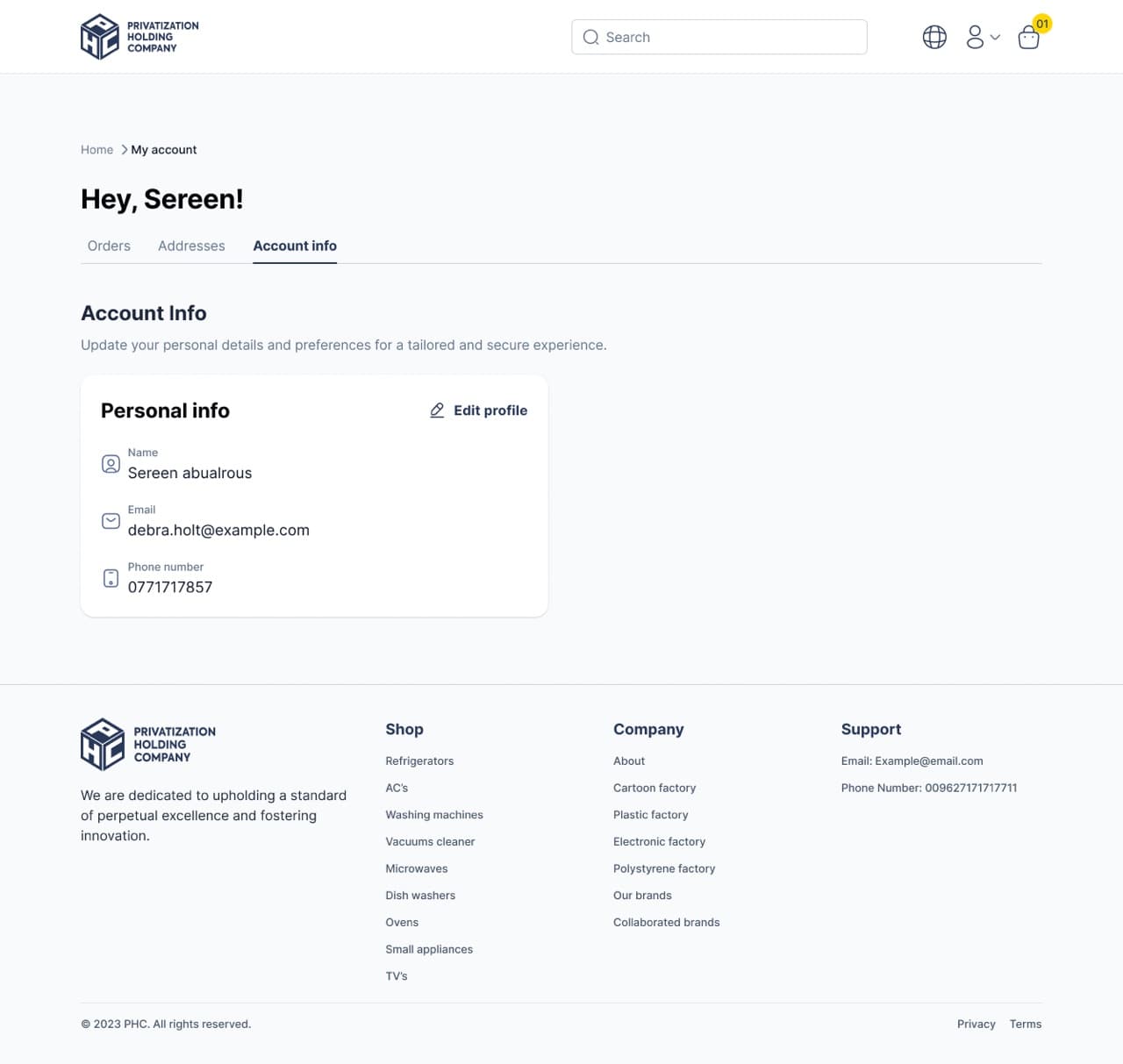 My Account page
