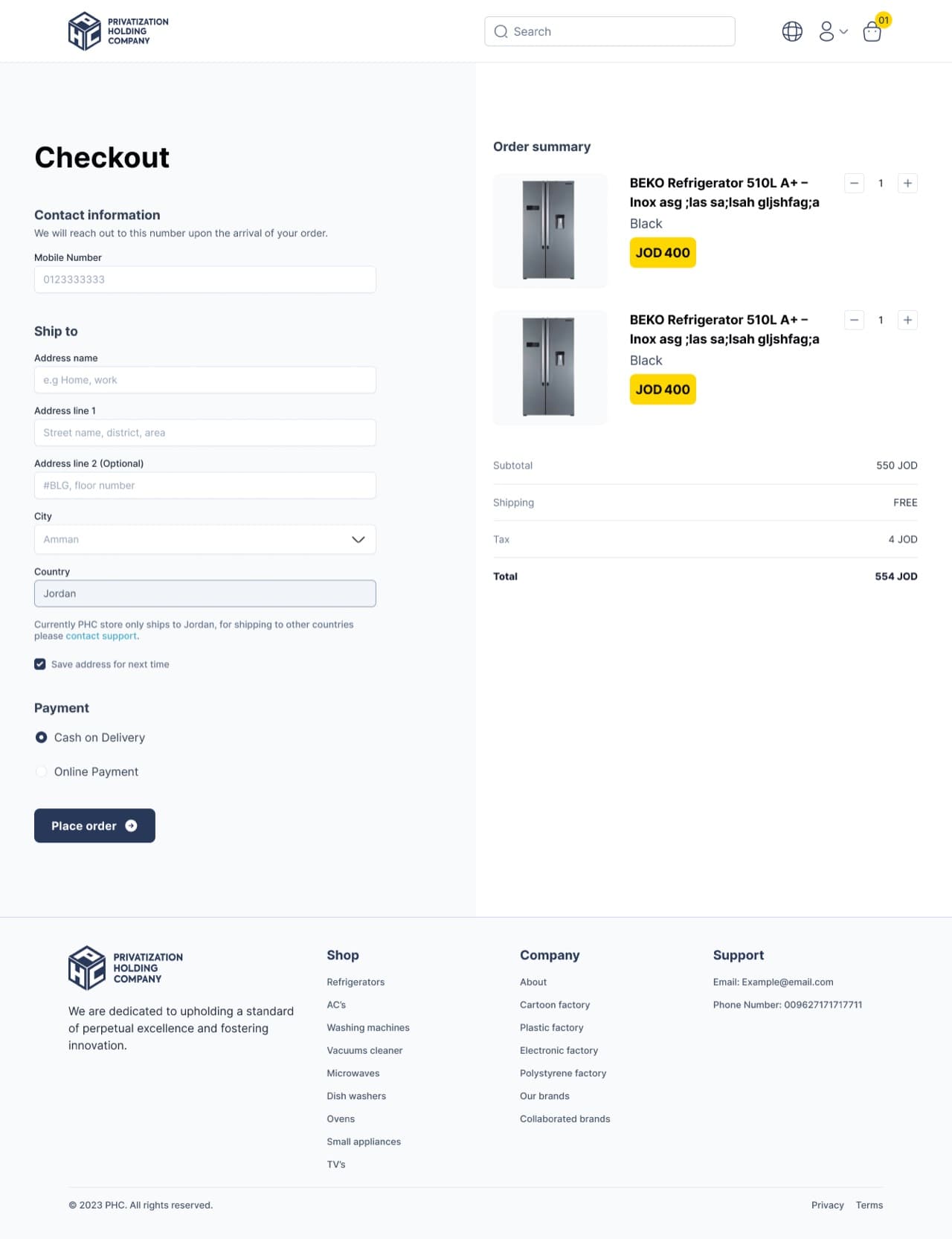 Checkout page