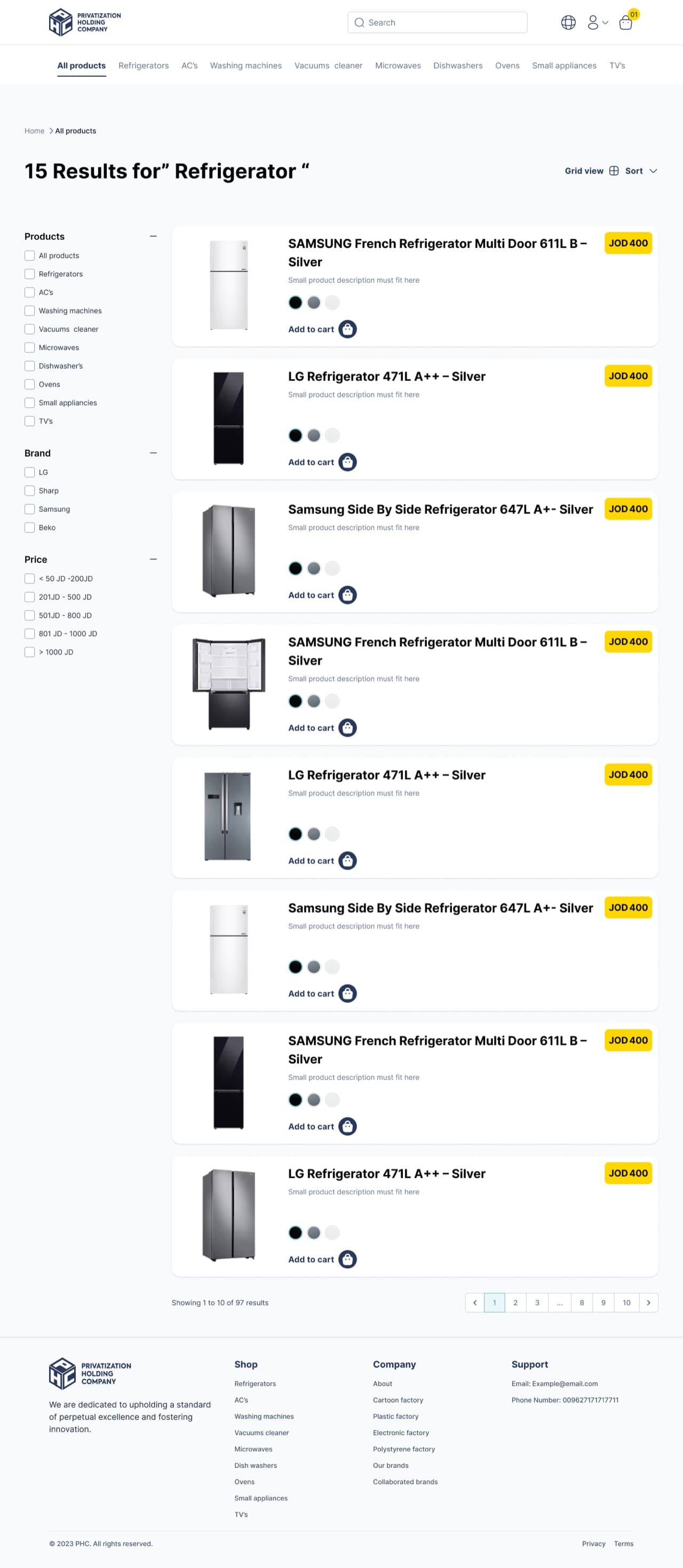 Products Listing page