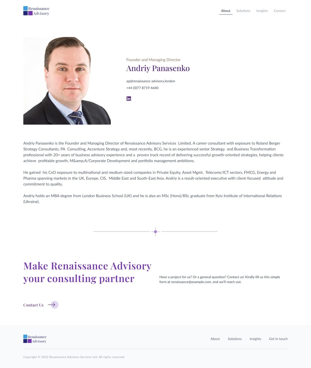 Team member profile page
