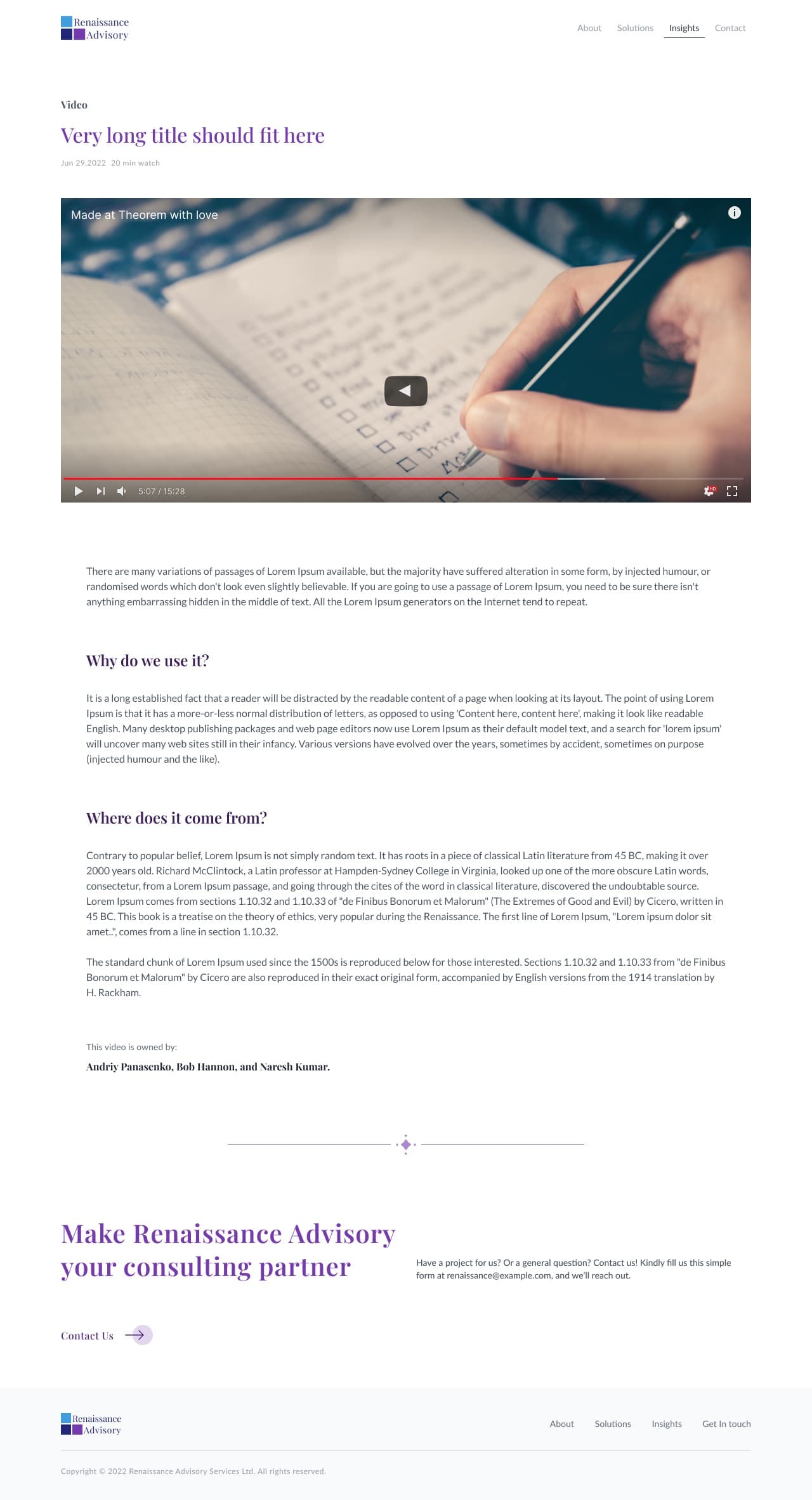 Video insight page